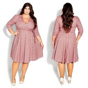 City Chic Plus Size Women's Faux‎ Wrap Lined Party Dress Side Pockets Babydoll